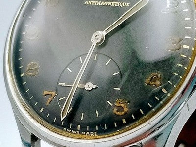 TISSOT ANTIMAGNETIQUE HAND-WINDING WATCH BLACK DIAL SMALL SECONDS RARE 1940S
