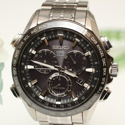 SEIKO ASTRON SBXB003 GPS SOLAR CHRONOGRAPH TITANIUM BLACK DUAL TIME WATCH