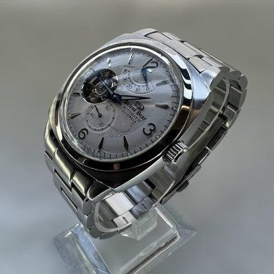 ORIENT STAR WZ0011FH OPEN HEART AUTOMATIC WATCH WHITE GUILLOCHE DIAL CUSHION