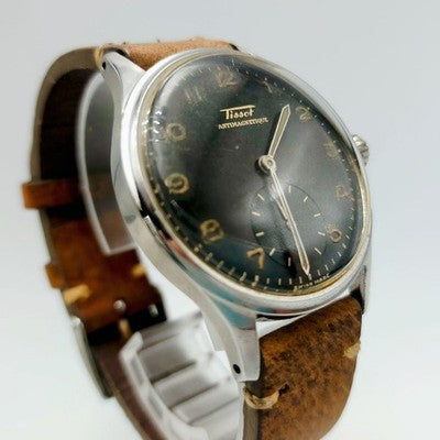 TISSOT ANTIMAGNETIQUE HAND-WINDING WATCH BLACK DIAL SMALL SECONDS RARE 1940S
