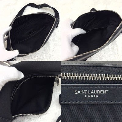 SAINT LAURENT CITY BODY BAG CANVAS LEATHER BLACK RFID BUILT-IN NEAR MINT