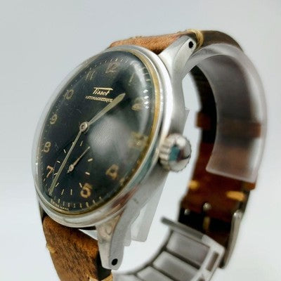 TISSOT ANTIMAGNETIQUE HAND-WINDING WATCH BLACK DIAL SMALL SECONDS RARE 1940S