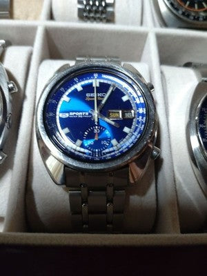 SEIKO 6139-6012 BRUCE LEE BLUE DIAL VINTAGE CHRONOGRAPH MOD WATCH