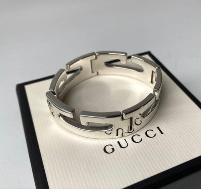GUCCI G LOGO ROUND G SILVER WIDE BANGLE BRACELET AG925