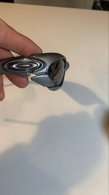 OAKLEY PLATE VINTAGE SUNGLASSES BLACK IRIDIUM LENSES DARK SILVER FRAME