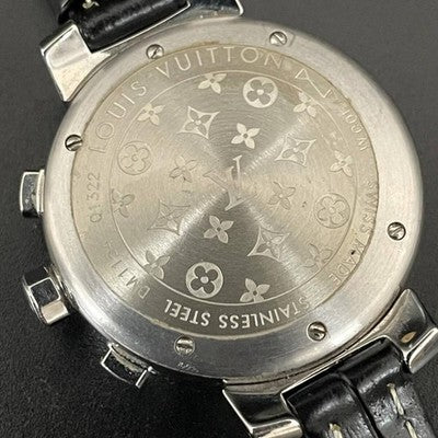 LOUIS VUITTON TAMBOUR CHRONOGRAPH Q1322 QUARTZ GOLD DIAL LEATHER LADY'S WATCH