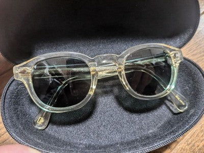 MOSCOT LEMTOSH 44 24-140 FLESH SUNGLASSES CLEAR YELLOW FRAME GREEN LENS USED
