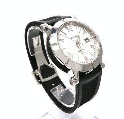 TIFFANY & CO. ATLAS GENT Z1000.70 AUTOMATIC WATCH WHITE DIAL BLACK RUBBER MEN'S