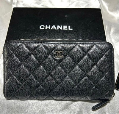 CHANEL MATELASSE CLASSIC LONG ZIP WALLET A50097 BLACK QUILTED LEATHER