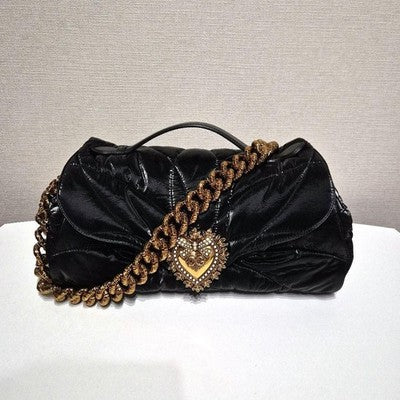 DOLCE&GABBANA QUILTED NYLON SHOULDER BAG, DEVOTION, BLACK, LOGO ACCENT, ITALY