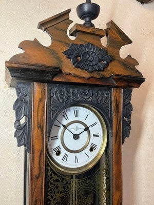 JUNGHANS ANTIQUE WALL CLOCK PENDULUM MECHANICAL CARVED WOOD BLACK PERSIMMON