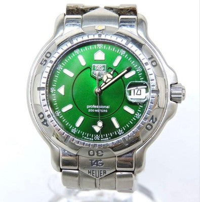 TAG HEUER WH1117 6000 SERIES GREEN DIAL QUARTZ 200M MENS WATCH 18.5CM RARE