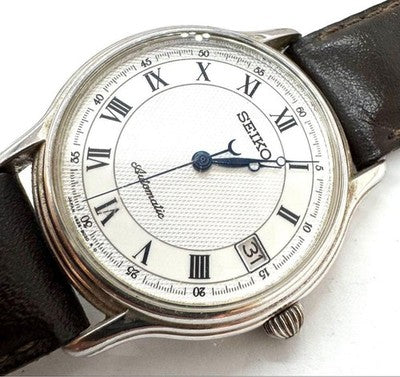 SEIKO 4S25 8010 AUTOMATIC MEN WATCH SILVER DIAL VINTAGE WRISTWATCH WORKING