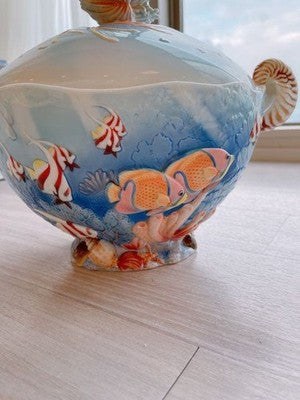 FRANZ COLLECTION BY THE SEA SOUP BOWL CANDY BOX COVERED PORCELAIN BOWL BOX
