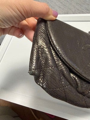CHANEL HALF MOON METALLIC SILVER CHAIN WALLET SHOULDER BAG FLAP LIMITED RARE
