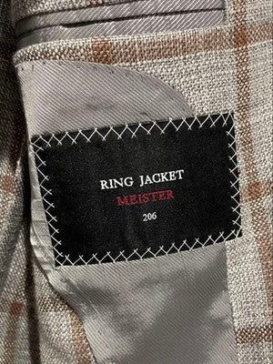 RING JACKET MEISTER 206 GRAY BROWN CHECK SINGLE JACKET JP SIZE 48 FROM JAPAN
