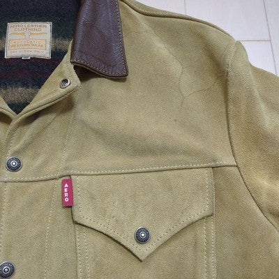 AERO LEATHER 3RD TYPE SUEDE LEATHER JACKET TROY MILLS WOOL BLANKET SIZE M