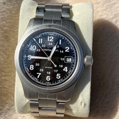 HAMILTON KHAKI FIELD QUARTZ H684112 H64410 38MM BLACK DIAL STAINLESS STEEL WATCH
