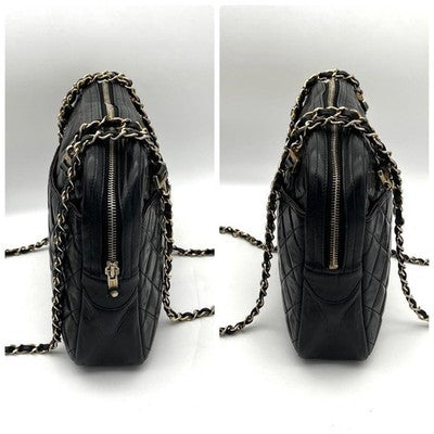 CHANEL MATELASSE LAMBSKIN CHAIN SHOULDER BAG BLACK COCO MARK QUILTED FLAP PURSE