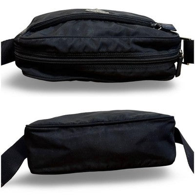 PRADA NYLON LEATHER TRIANGLE LOGO CAMERA SHOULDER BAG BLACK UNISEX CROSSBODY