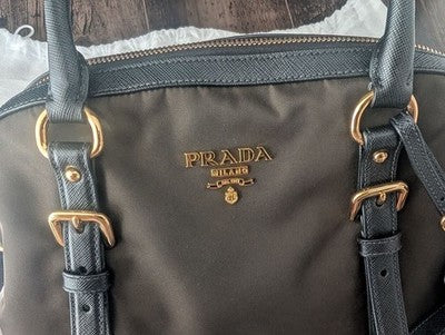 PRADA 1BB013 SAFFIANO NYLON 2WAY BAG KHAKI CROSSBODY GOLD AUTH WITH STORAGE BAG