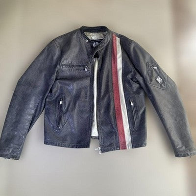 BELSTAFF GOLD LABEL RACING STRIPE LEATHER JACKET MEN SIZE L BLACK RED WHITE USED