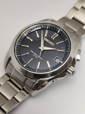 SEIKO BRIGHTZ SAGZ083 7B24-0AF0 SOLAR RADIO BLUE DIAL VERTICAL STRIPE MENS WATCH