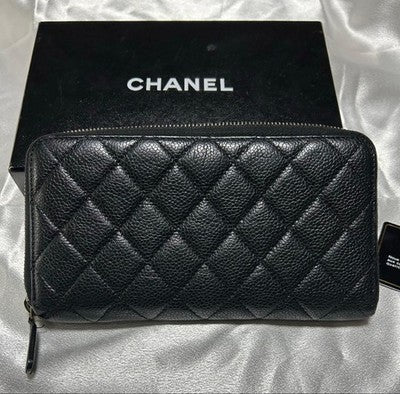 CHANEL MATELASSE CLASSIC LONG ZIP WALLET A50097 BLACK QUILTED LEATHER