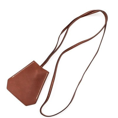 HERMES CLOCETTE KEY RING NECKLACE BROWN LEATHER SILVER LOGO MARGIELA ERA W/BOX