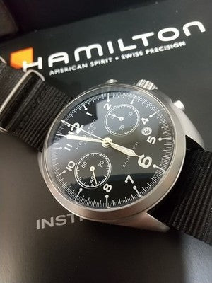 HAMILTON KHAKI PILOT PIONEER CHRONOGRAPH H764560 AUTOMATIC BLACK DIAL 41MM