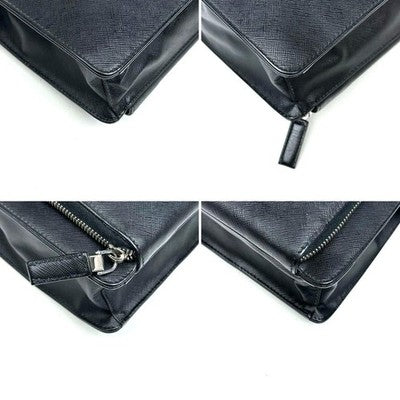 PRADA SAFFIANO LEATHER BUSINESS BAG BLACK TRIANGLE LOGO BRIEFCASE A4