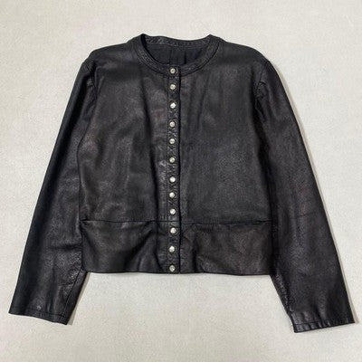 AGNES B LEATHER JACKET LAMBSKIN SIZE 40 FRANCE CARDIGAN BLACK 80S VINTAGE