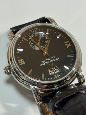 MAURICE LACROIX MASTERPIECE 58789 AUTOMATIC BLACK DIAL LEATHER STRAP WATCH