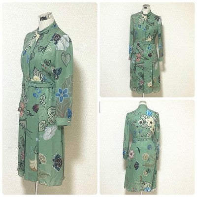 GUCCI KRIS KNIGHT FLORA SILK DRESS 2-WAY COLLAR BELTED WOMEN SIZE 42 JAPAN