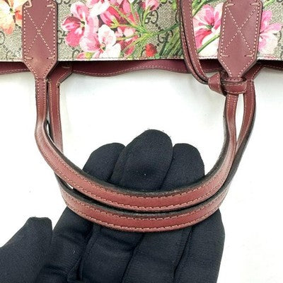 GUCCI GG BLOOMS REVERSIBLE TOTE SHOULDER BAG FLORAL PVC LEATHER AUTHENTIC TAG