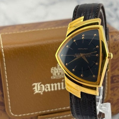HAMILTON VENTURA 6252 QUARTZ BLACK DIAL MEN'S WATCH W/ BOX - APPROX. 19.5CM