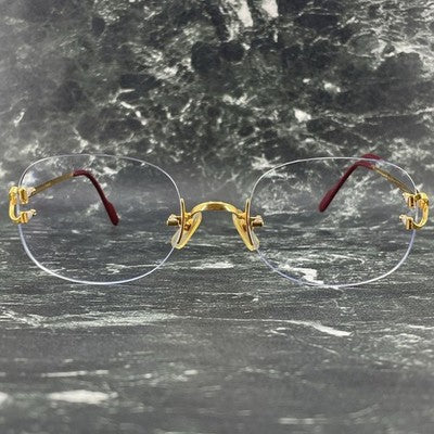 CARTIER C-MOTIF RIMLESS EYEGLASSES GOLD VINTAGE RARE MADE IN FRANCE AUTHENTIC