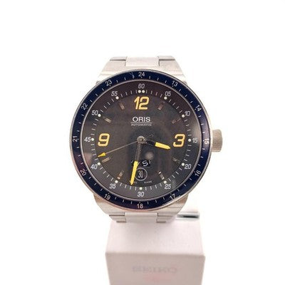 ORIS 7595 AUTOMATIC ANALOG WATCH BLACK DIAL NAVY BEZEL STAINLESS STEEL MEN'S