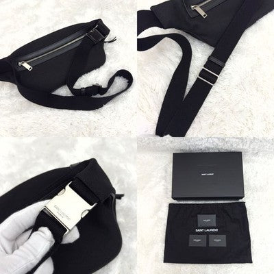 SAINT LAURENT CITY BODY BAG CANVAS LEATHER BLACK RFID BUILT-IN NEAR MINT