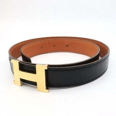 HERMES CONSTANCE REVERSIBLE H-BELT 70 BLACK ORANGE LEATHER WITH BOX