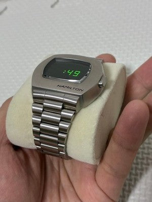HAMILTON H524140 DIGITAL WATCH PSR PULSAR SILVER GREEN TEXT AUTHENTIC