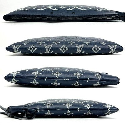 LOUIS VUITTON MONOGRAM SHADOW POCHETTE TO GO M83382 CLUTCH BAG NAVY BLACK