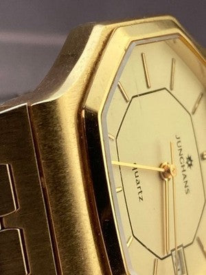 JUNGHANS EWJ-1006M QUARTZ MEN'S WRISTWATCH VINTAGE DIAL GOLD OCTAGONAL CASE