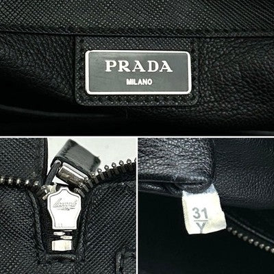 PRADA SAFFIANO LEATHER BUSINESS BAG BLACK TRIANGLE LOGO BRIEFCASE A4