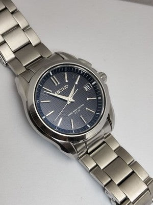 SEIKO BRIGHTZ SAGZ083 7B24-0AF0 SOLAR RADIO BLUE DIAL VERTICAL STRIPE MENS WATCH