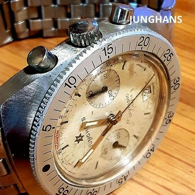 JUNGHANS OLYMPIC DATE CHRONOGRAPH HAND-WOUND MEN'S WRISTWATCH USED FROM JAPAN