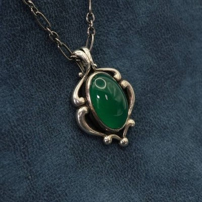 GEORG JENSEN 2019 GREEN AGATE STERLING SILVER NECKLACE 25-857 WITH BOX