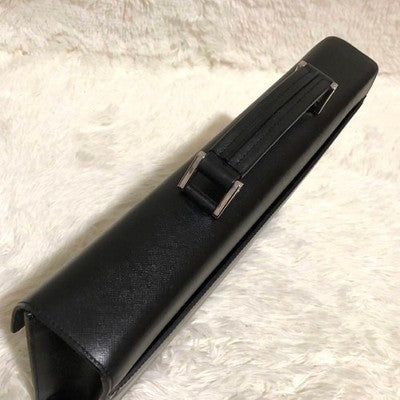 PRADA BLACK LEATHER BUSINESS BRIEFCASE BAG MEN'S AUTHENTIC EXCELLENT COND