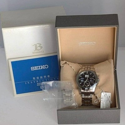 SEIKO BRIGHTZ 7D48 KINETIC PERPETUAL MEN'S WATCH TITANIUM BLACK DIAL - BIG DATE