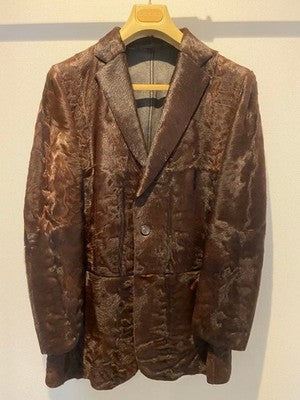 GUCCI TOM FORD FUR COWHIDE LEATHER SINGLE JACKET BROWN SIZE 48 RARE AUTHENTIC